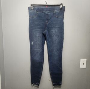 Spanx Women's Distressed Ankle Skinny Pull On Blue Jeans Size Large
